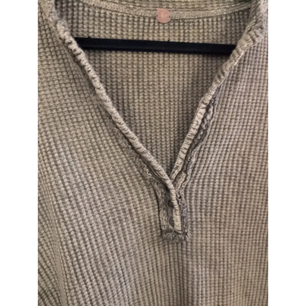 Free People FP One Colt Thermal Waffle Knit Distressed Henley Top Size Small